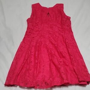 Pink Lace A Line Dress High Neck